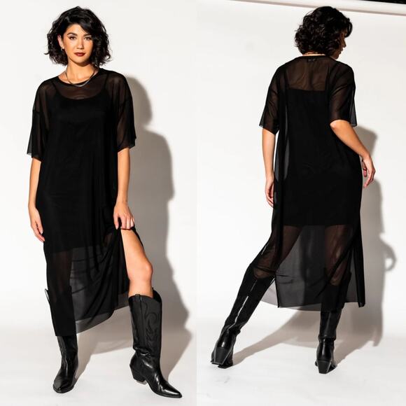 Dressed in LALA Dresses & Skirts - NWT Dressed in LALA Karma Oversized Mesh Dress + Slip Black Large